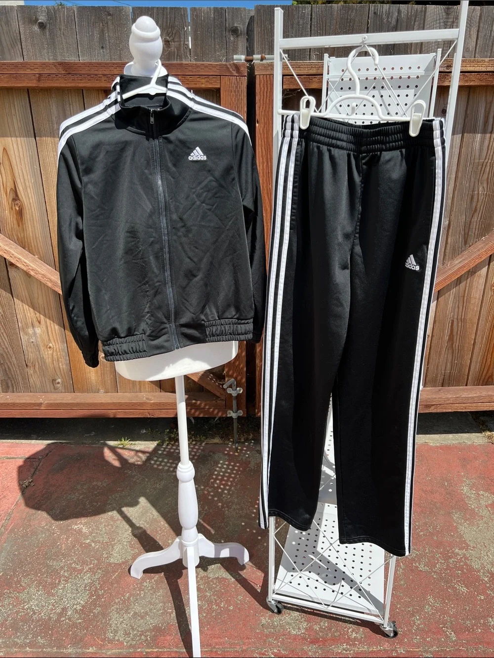 adidas Black Track Jacket and Pants with White Stripes